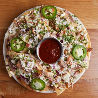 Brisket Nachos, top view.