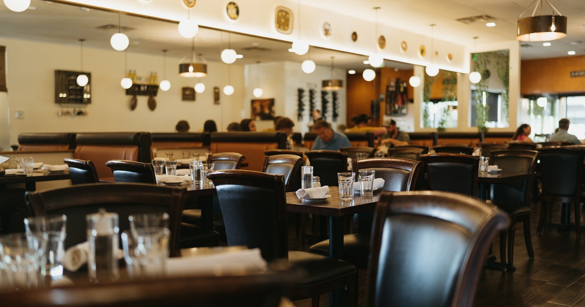 Interior, tables and leather chairs