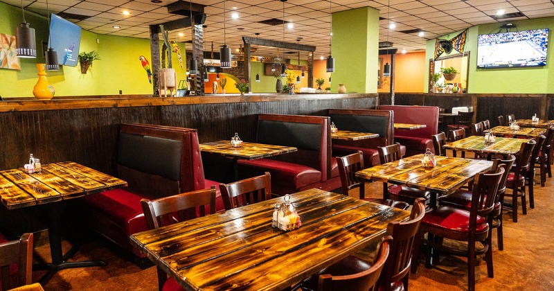 Interior, dining area, tables ready for guests