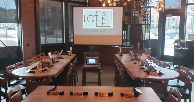 Interior, projection screen and seating