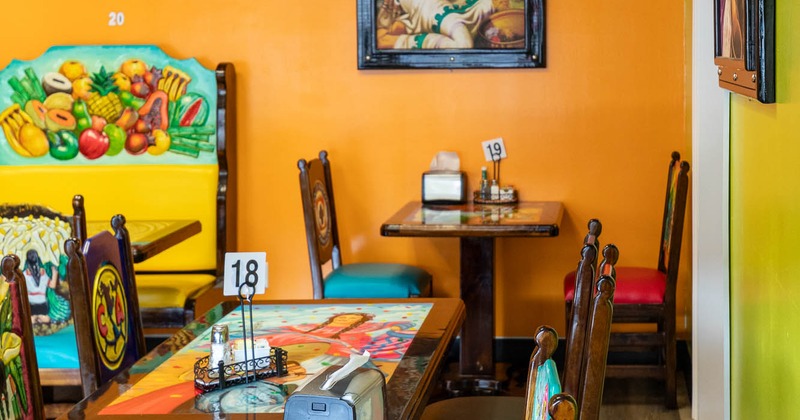 Interior, tables and chairs lined up