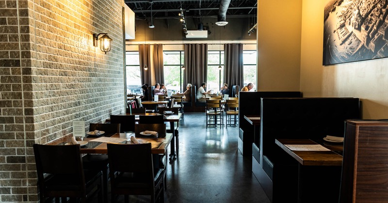 Interior, booths, tables and chairs