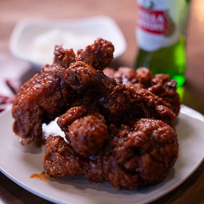 Red Hot Pepper Chicken with a beer.