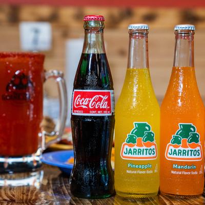 Various soda bottles.