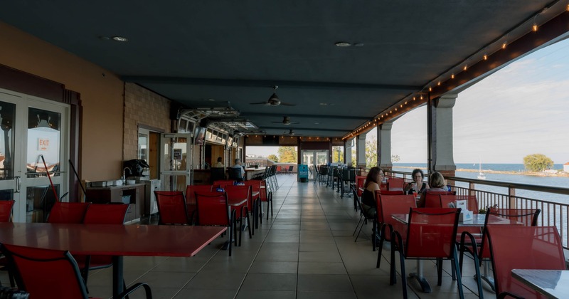 Patio, tables and chairs lined up