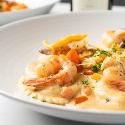 Ravioli with shrimp.
