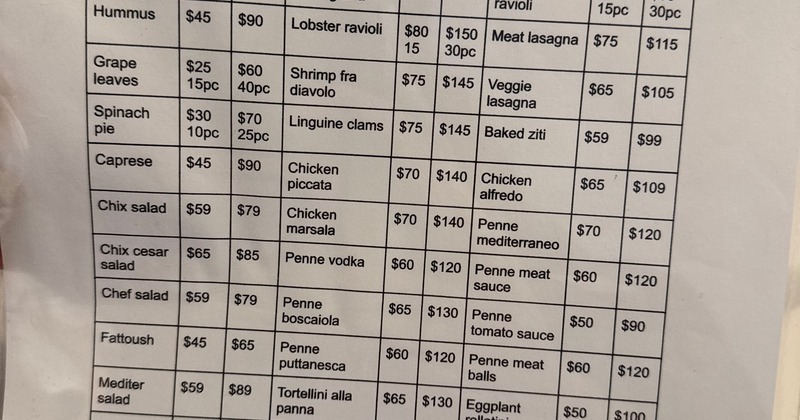 Catering menu’ call in for any question