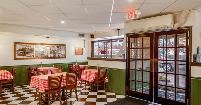 Interior, seating area near entrance door