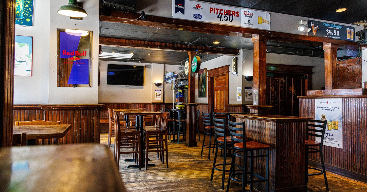 Interior, high tables and chairs