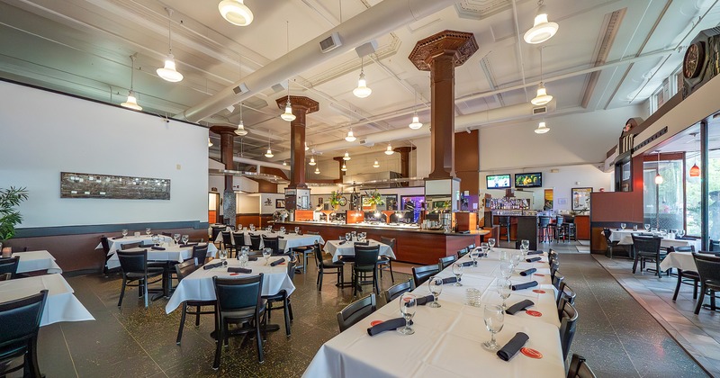 Interior space, dining area with set tables