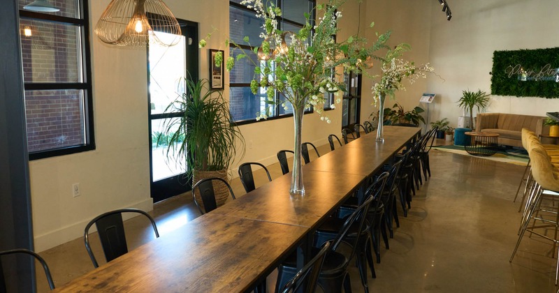 Interior, large table with flower decoration