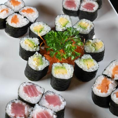 Sushi combo, served.