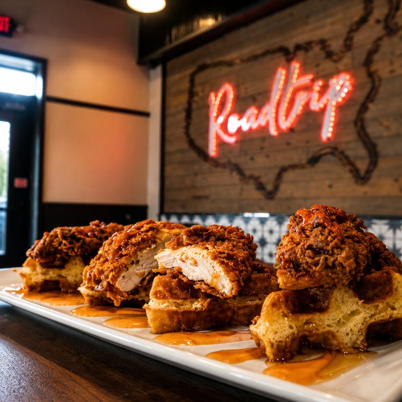 menu item 63 of 71, Nashville Hot Chicken Cheddar Waffle Sliders