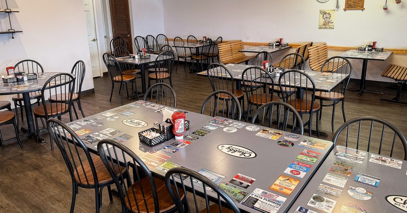 Diner area, tables, chairs
