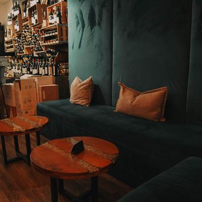 Interior, cozy corner with booths and tables