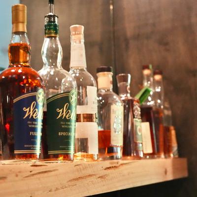 Bottles on the top shelf.