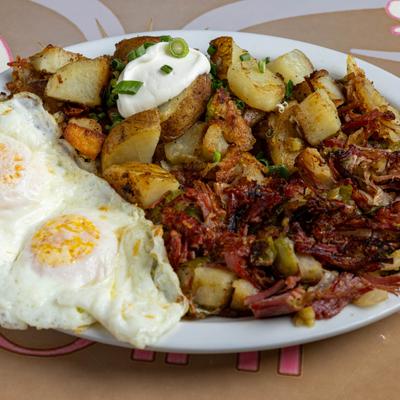 Fresh Corned Beef Hash and Eggs.