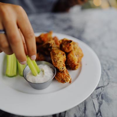 Chicken wings plate, dipping celery sticks