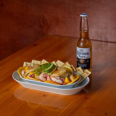 Ceviche tropical and a beer.
