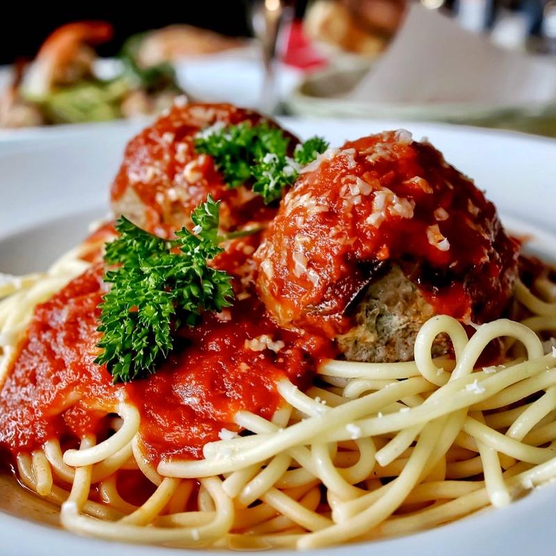 Spaghetti and meatballs photo