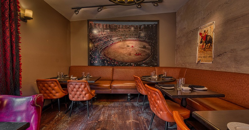 Interior, dining area with pictures on the wall