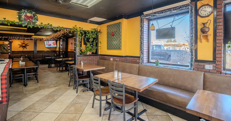 Inside, seating area