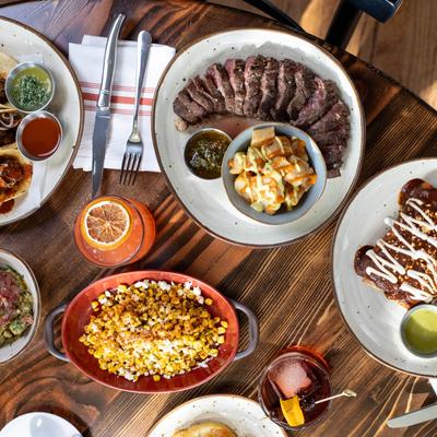 A top view of served meals.