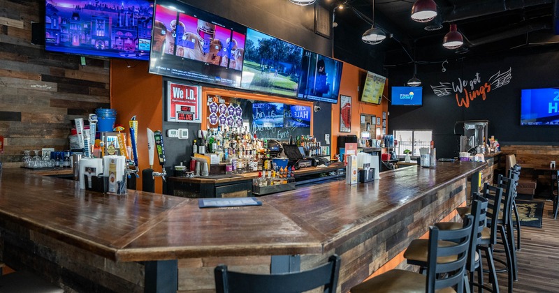 Interior, a bar with a bar stools
