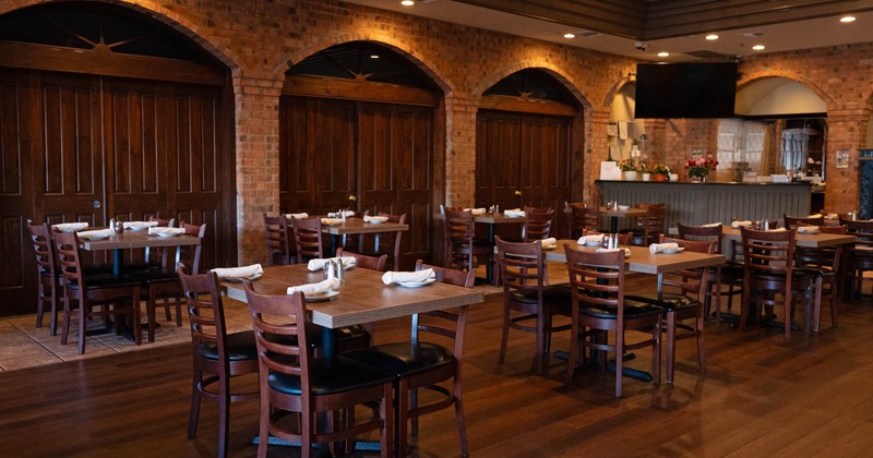 Diner area, wide view, table and chairs