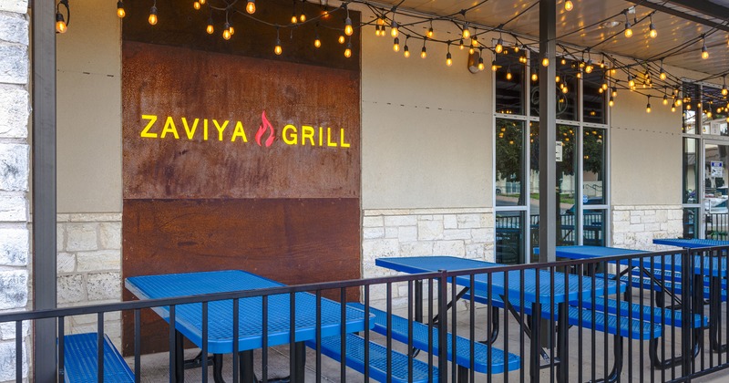 Exterior, patio with tables and bench seating