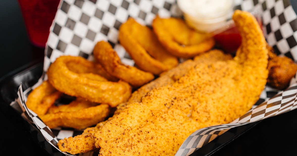 Fried catfish with onion rings