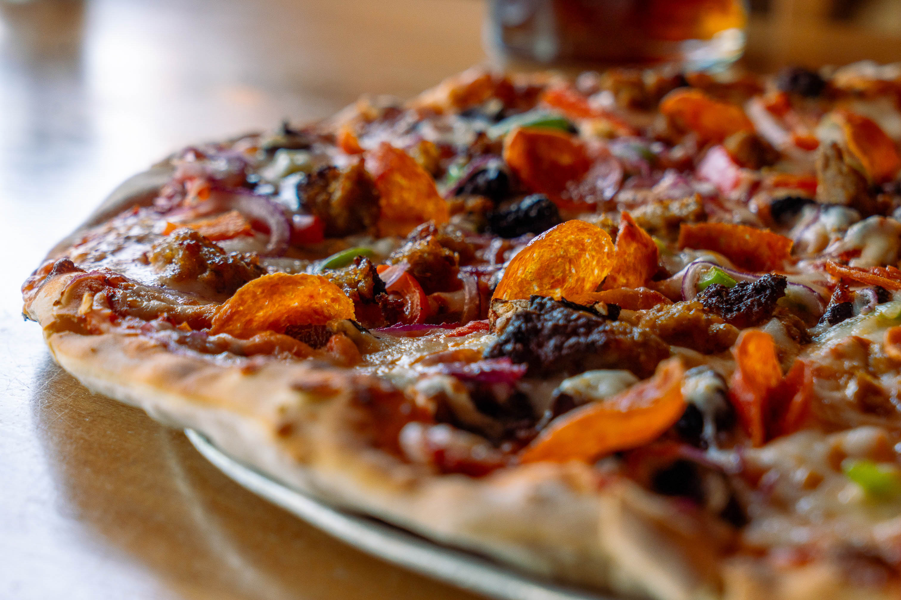 Supreme pizza, close-up