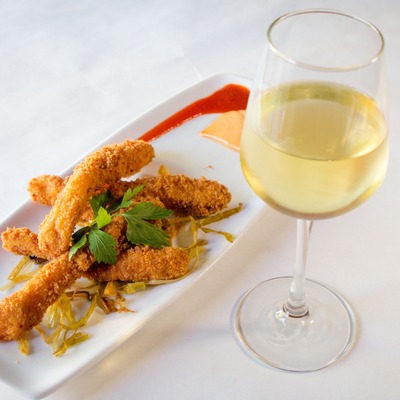 Fried shrimp and white wine.
