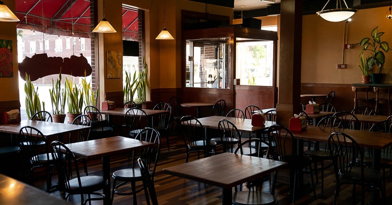 Interior, seating place with tables and chairs