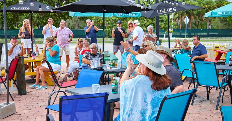 Exterior, patio full of guests