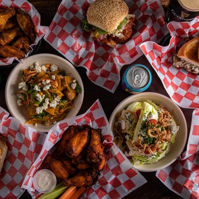 Various dishes served, top view
