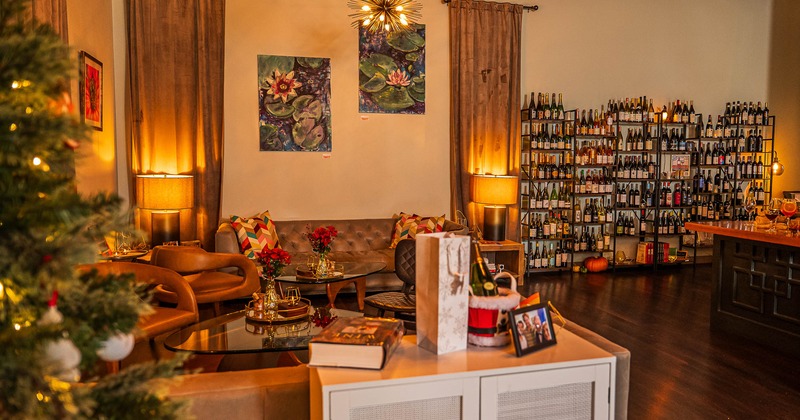 Lounge area with a wine rack