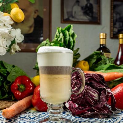 Various vegetables and a drink.