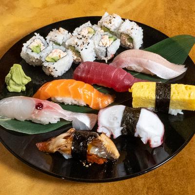Nigiri and sushi roll platter.