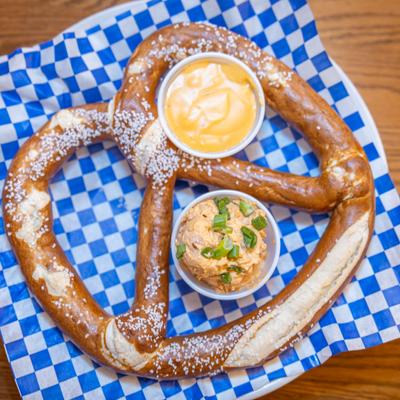Giant Pretzel and beer cheese spread.