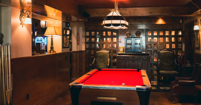 Interior, seats and a pool table