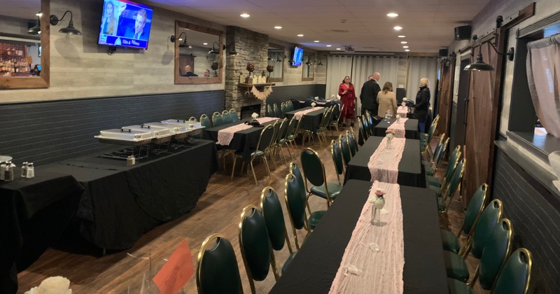 Banquette room with a buffet table