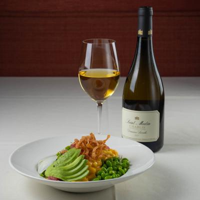 Ahi Poke Salad and glass of white wine