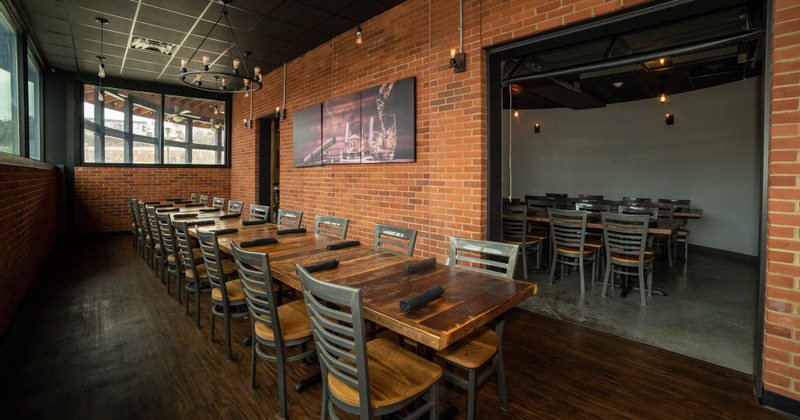 Interior, a long table with chairs