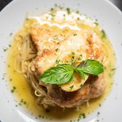 A top view of the Chicken Frances meal.