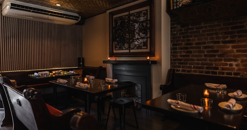 Interior, tables and chairs ready for guests