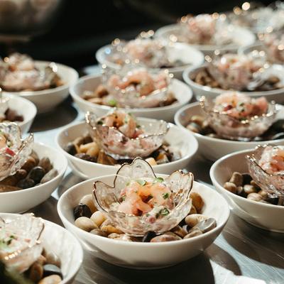 Elegantly plated shrimp appetizers.