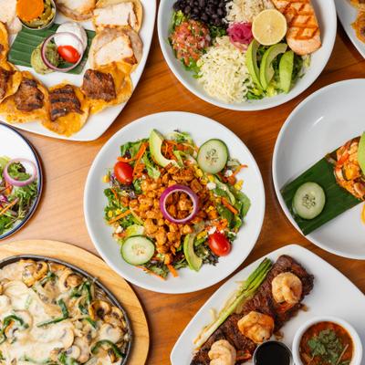 Various dishes served on the table.