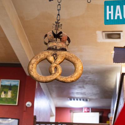 Pretzel shaped hanging ornament.