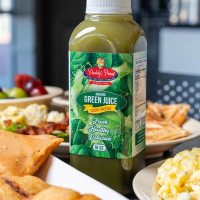 Bottle of green juice.